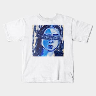 Hypnotized girl blue mixed media traditional abstract painting Kids T-Shirt